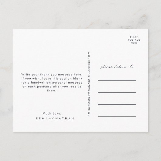 Carte Postale Merci Mariage noir vert et feuille d'or (Dos)