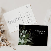 Merci Mariage noir vert et feuille d'or
