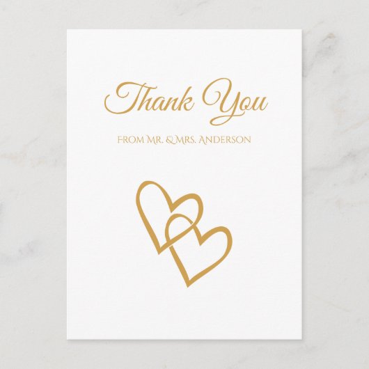 Carte Postale Merci Mariage or double coeur simple (Devant)