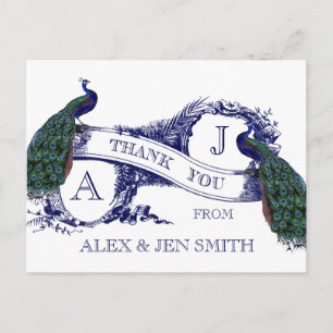 Carte Postale Merci Mariage Peacock bleu
