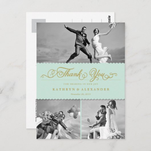 Carte Postale Merci Mariage Photo Bande Et Script À Pistolet (Devant / Derrière)