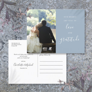 Carte Postale Merci Mariage photo Dusty Blue Script