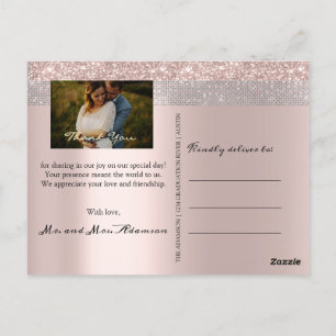 Carte Postale Merci Mariage Photo Silver Grey Rose Or