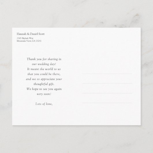 Carte Postale Merci Mariage photo simple et élégant (Dos)