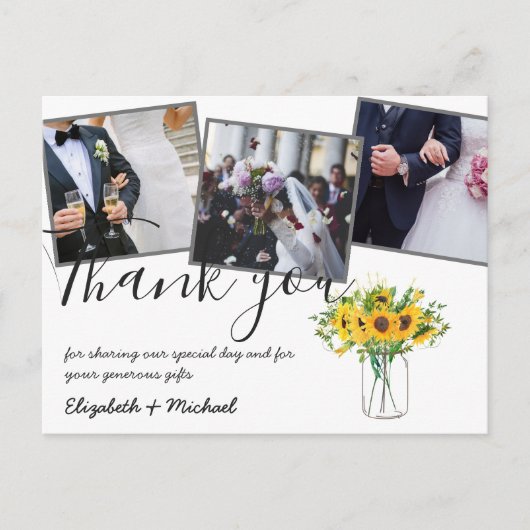 Carte Postale Merci Mariage Photos superposer Texte Fleurs de so (Devant)