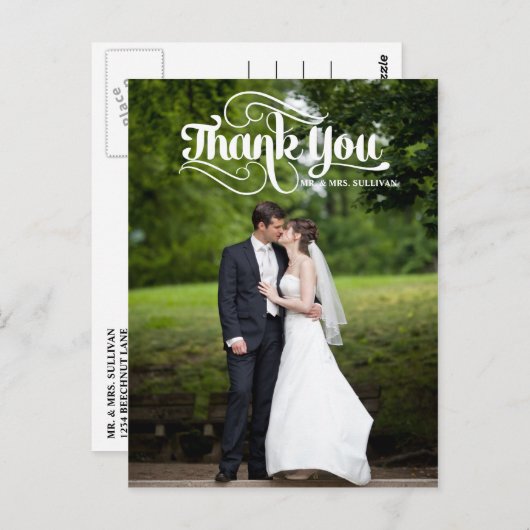 Carte postale Merci Mariage rétro blanc (Devant / Derrière)