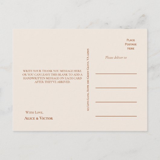 Carte Postale Merci Mariage simple Boho Arch Terracotta (Dos)