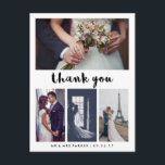 Carte Postale Merci Mariage simple et moderne | 4 Photo<br><div class="desc">Ces cartes postales de remerciement mariage simples mais élégantes présentent une typographie noire branchée sur un arrière - plan blanc,  avec une place pour quatre de vos photos mariages personnelles.</div>