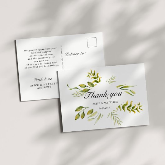 Carte postale Merci Mariage vert Foliing d'hiver