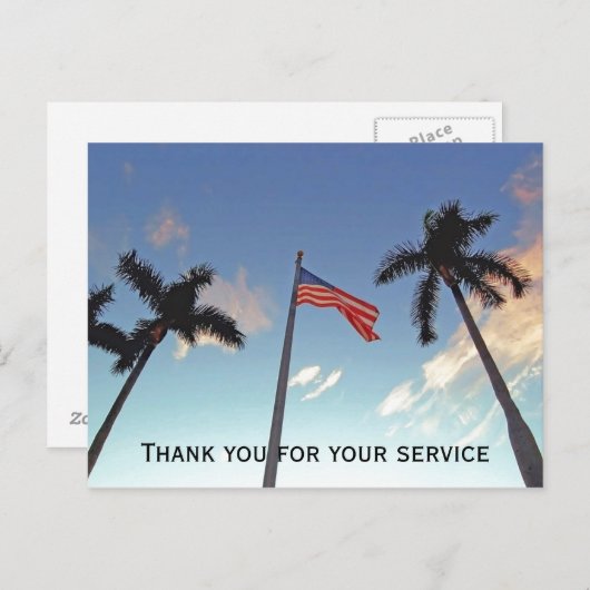 Carte Postale Merci militaire pour le service avec drapeau améri (Devant / Derrière)