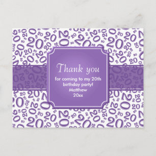 Carte Postale Merci modèle de numéro d'anniversaire 20 violet