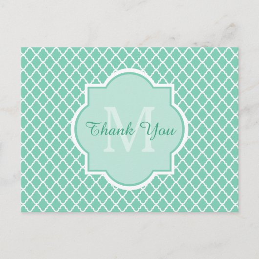 Carte Postale Merci Moderne Monogramme Mint Quatrefoil blanc (Devant)