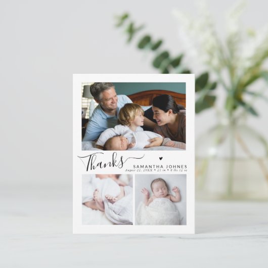 Carte Postale Merci moderne Script 3 Faire-part de naissance pho (Debout devant)