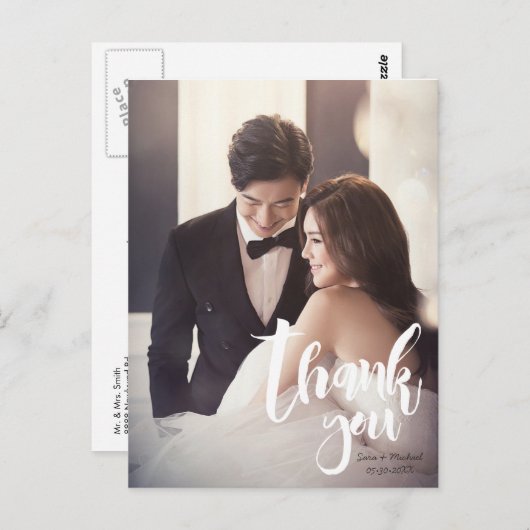 Carte Postale Merci, Moderne, Script ・ Photo, Noms et date (Devant / Derrière)