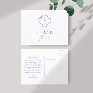 Carte postale Merci Monogramme bleu et blanc