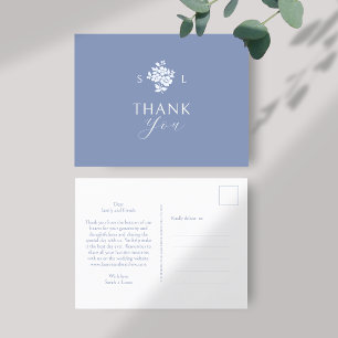 Carte postale Merci Monogramme bleu et blanc