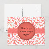 Carte Postale Merci : Motif de numéro d'anniversaire 90 corail/b (Devant / Derrière)