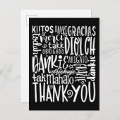 Carte Postale Merci Multi Langues Typographie Blanche Noir (Devant / Derrière)