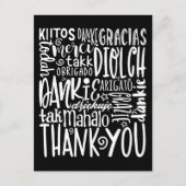 Carte Postale Merci Multi Langues Typographie Blanche Noir (Devant)