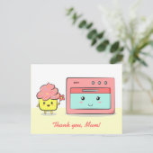 Carte Postale Merci mum - Cute cupcake et four rose (Debout devant)