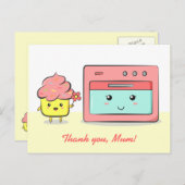 Carte Postale Merci mum - Cute cupcake et four rose (Devant / Derrière)
