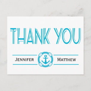 Carte Postale Merci Naútic Ancre Turquoise Personnalisé