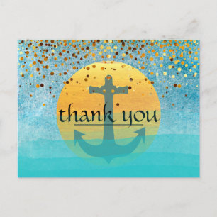 Carte Postale Merci Nautical Anchor Confetti Pailletée Lune