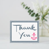 Carte Postale Merci nautique Ancre rose Bleu de marine (Debout devant)