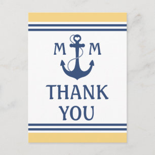 Carte Postale Merci nautique jaune et bleu