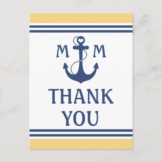 Carte Postale Merci nautique jaune et bleu (Devant)