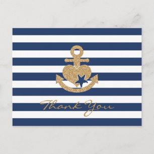 Carte postale Merci nautique Marine & Or