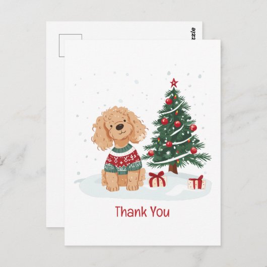 Carte Postale Merci Noël Goldendoodle chien (Devant / Derrière)