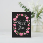 Carte Postale Merci noir rose pivoine couronne florale (Debout devant)