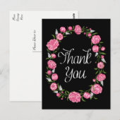 Carte Postale Merci noir rose pivoine couronne florale (Devant / Derrière)