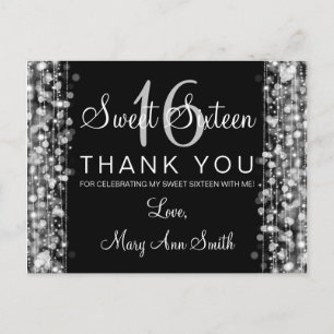Carte Postale Merci Note Sweet 16 Fête Étincelles Argent
