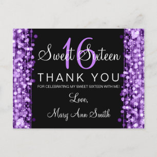 Carte Postale Merci Note Sweet 16 Fête Étincelles Purple