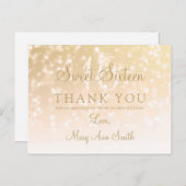 Carte Postale Merci Note Sweet 16 Gold Bokeh Sparkle Lights (Devant / Derrière)