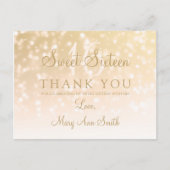 Carte Postale Merci Note Sweet 16 Gold Bokeh Sparkle Lights (Devant)