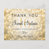 Carte Postale Merci Note Sweet 16 Gold Parties scintillant Lumiè (Devant)