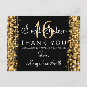 Carte Postale Merci Note Sweet 16 Party Sparkles Gold