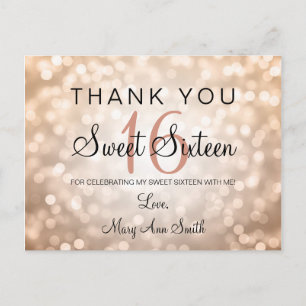 Carte Postale Merci Note Sweet 16 Rose Gold Parties scintillant 