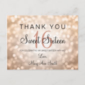 Carte Postale Merci Note Sweet 16 Rose Gold Parties scintillant  (Devant)
