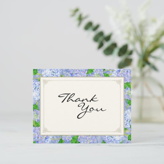 Carte Postale Merci Notes Blue Hydrangea dentelle Floral Forme (Debout devant)