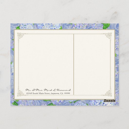 Carte Postale Merci Notes Blue Hydrangea dentelle Floral Forme (Dos)