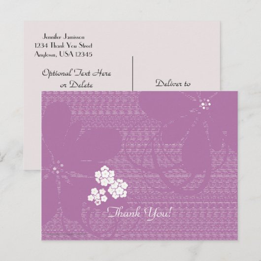 Carte postale Merci, Pale Violet Floral (Devant / Derrière)