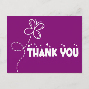 Carte Postale Merci Papillon Violet Et Blanc Cœur Mariage
