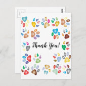 Carte Postale Merci Pastel Color Pawprints (Devant / Derrière)