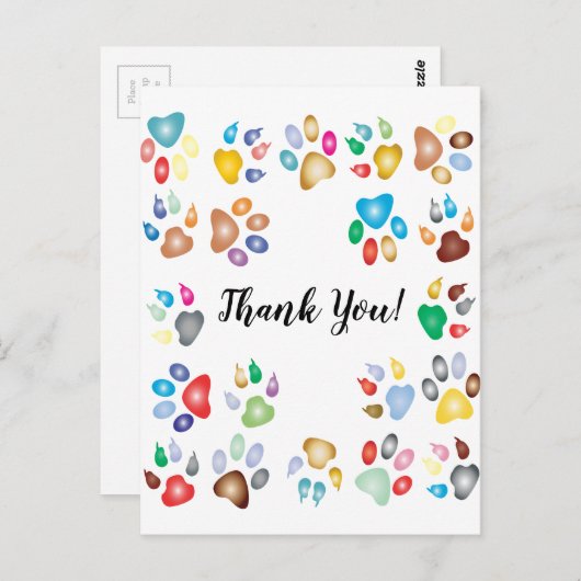 Carte Postale Merci Pastel Color Pawprints (Devant / Derrière)