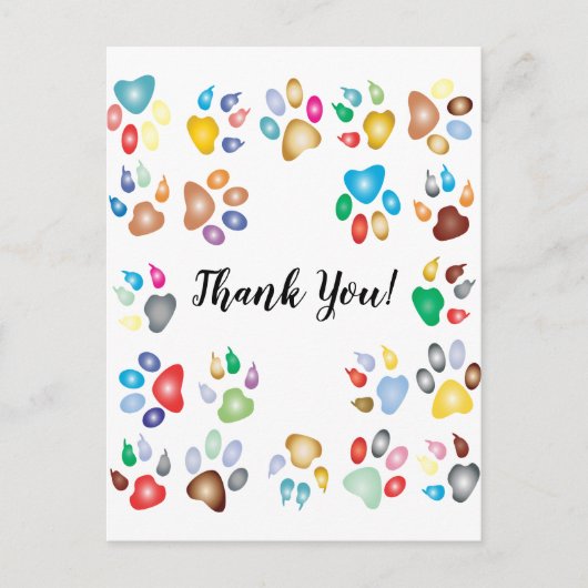 Carte Postale Merci Pastel Color Pawprints (Devant)