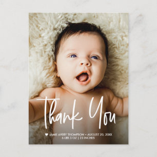Carte Postale Merci photo bébé Coeur moderne faire-part